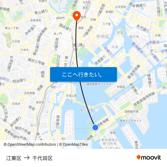 江東区 to 千代田区 map