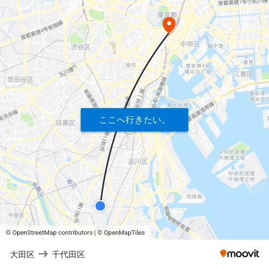 大田区 to 千代田区 map