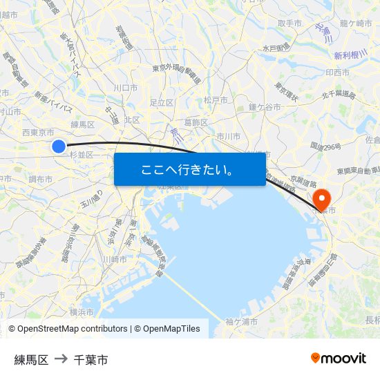 練馬区 to 千葉市 map