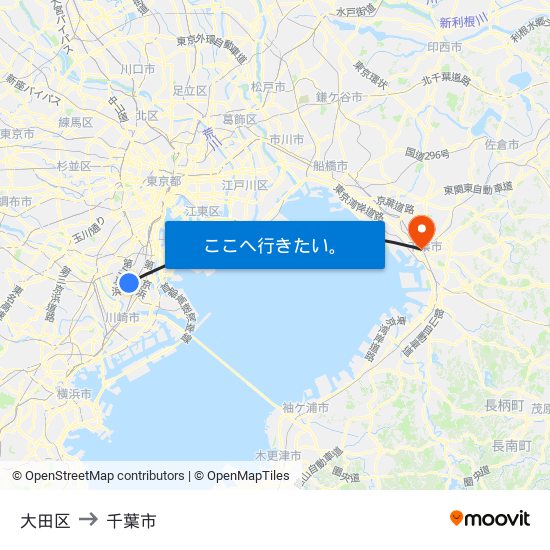 大田区 to 千葉市 map