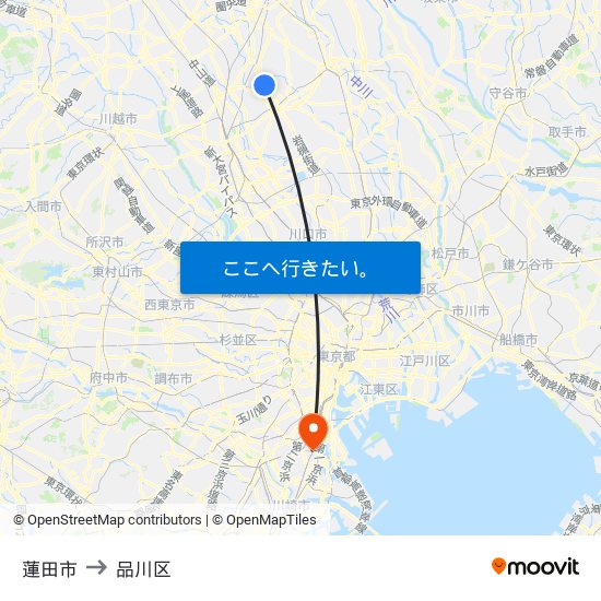 蓮田市 to 品川区 map