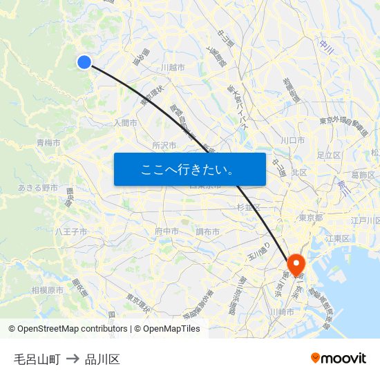 毛呂山町 to 品川区 map