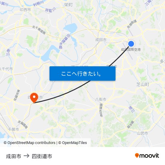 成田市 to 四街道市 map