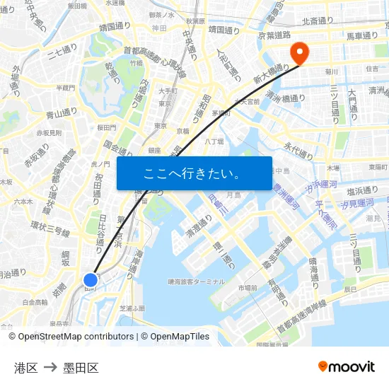 港区 to 墨田区 map