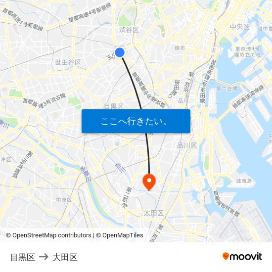 目黒区 to 大田区 map