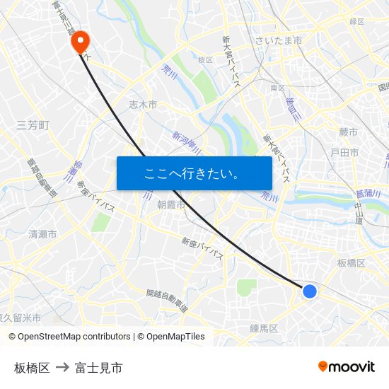 板橋区 to 富士見市 map