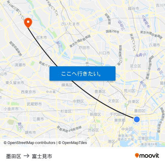 墨田区 to 富士見市 map