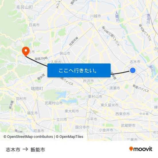 志木市 to 飯能市 map