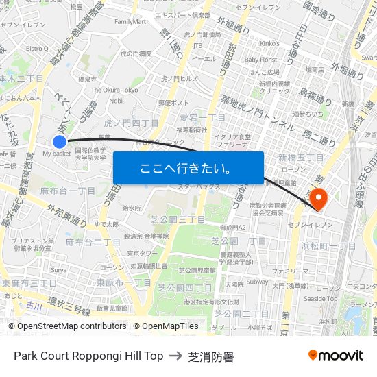 Park Court Roppongi Hill Top to 芝消防署 map