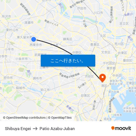 Shibuya Engei to Patio Azabu-Juban map