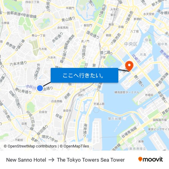 New Sanno Hotel to The Tokyo Towers Sea Tower map