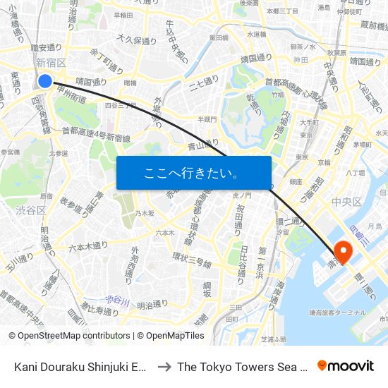 Kani Douraku Shinjuki Eki Mae to The Tokyo Towers Sea Tower map
