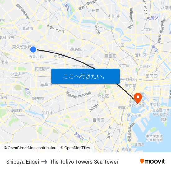 Shibuya Engei to The Tokyo Towers Sea Tower map