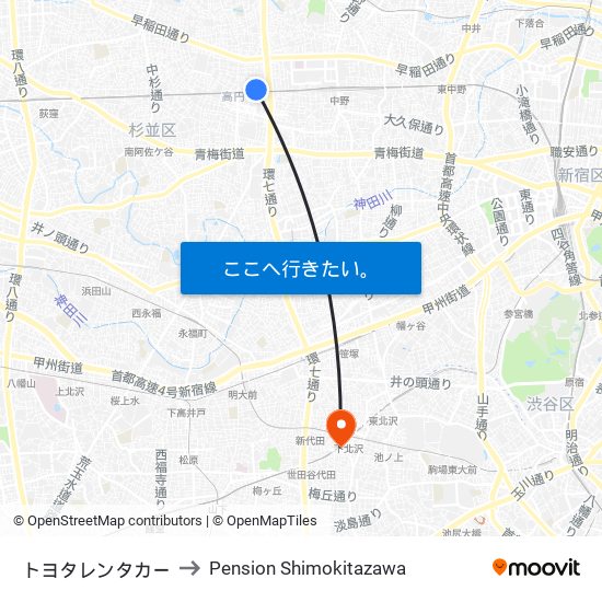 高円寺駅前 (Kouenji-Ekimae) to Pension Shimokitazawa map