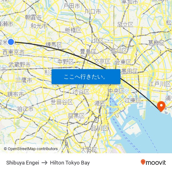 Shibuya Engei to Hilton Tokyo Bay map