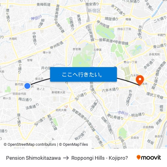 Pension Shimokitazawa to Roppongi Hills - Kojipro? map