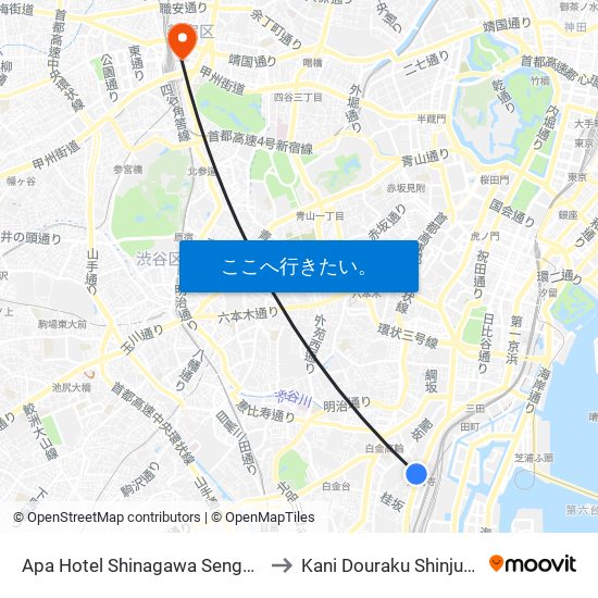 Apa Hotel Shinagawa Sengakuji Eki-Mae to Kani Douraku Shinjuki Eki Mae map