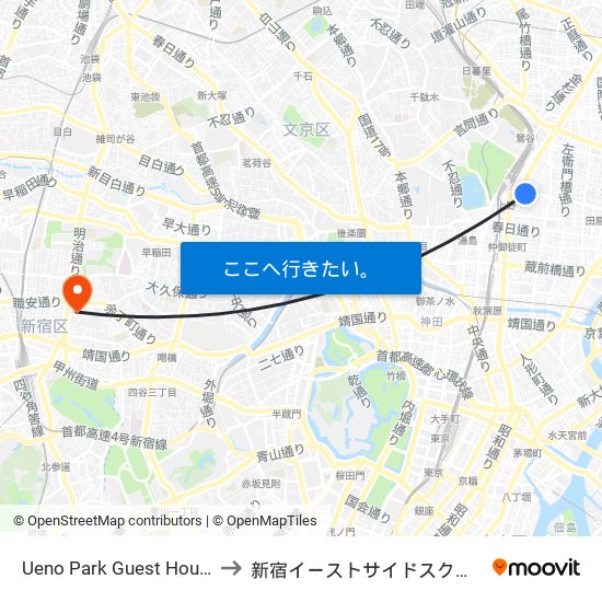 Ueno Park Guest House to 新宿イーストサイドスクエア map