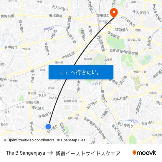 The B Sangenjaya to 新宿イーストサイドスクエア map