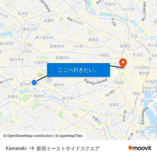 Kawasaki to 新宿イーストサイドスクエア map