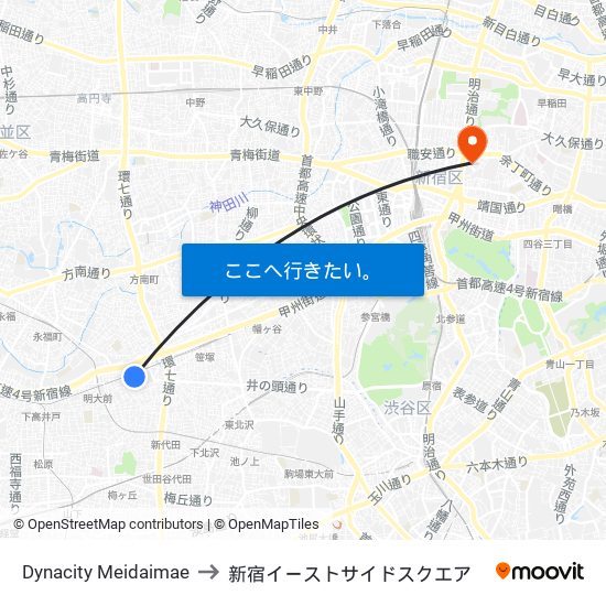 Dynacity Meidaimae to 新宿イーストサイドスクエア map