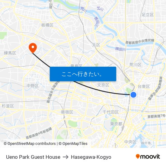 Ueno Park Guest House to Hasegawa-Kogyo map