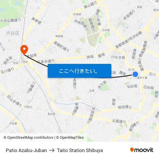 Patio Azabu-Juban to Taito Station Shibuya map
