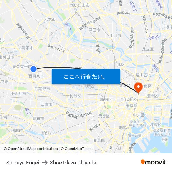 Shibuya Engei to Shoe Plaza Chiyoda map