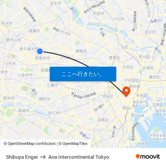 Shibuya Engei to Ana Intercontinental Tokyo map