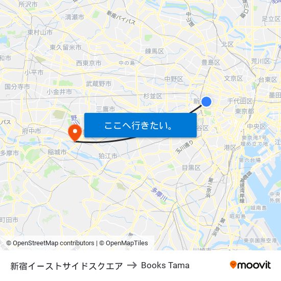 Shinjuku Eastside to Books Tama map