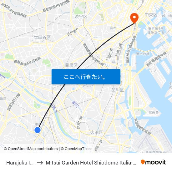 Harajuku It's to Mitsui Garden Hotel Shiodome Italia-Gai map