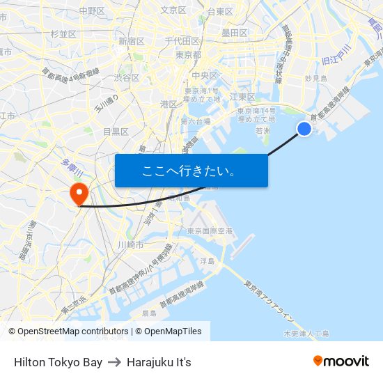 Hilton Tokyo Bay to Harajuku It's map