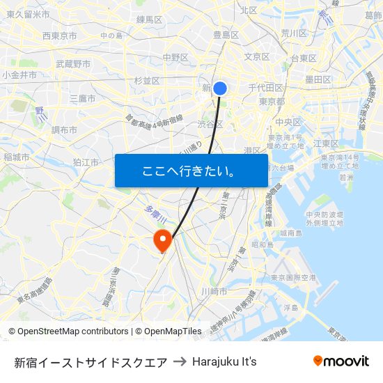 Shinjuku Eastside to Harajuku It's map