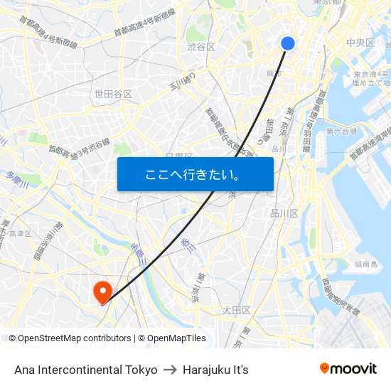 Ana Intercontinental Tokyo to Harajuku It's map