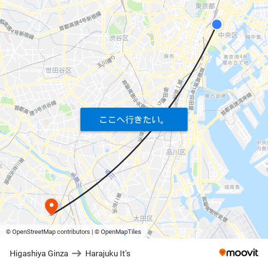 Higashiya Ginza to Harajuku It's map