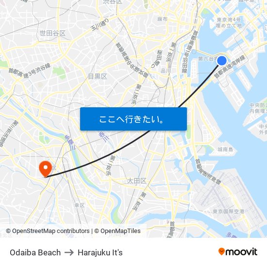 Odaiba Beach to Harajuku It's map