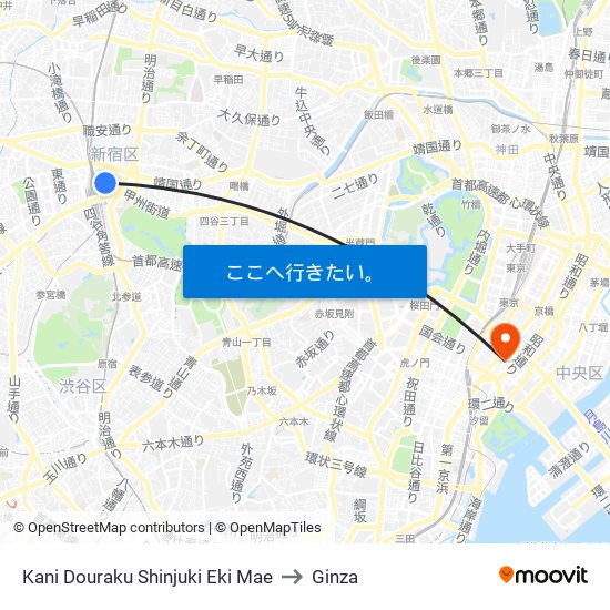 Kani Douraku Shinjuki Eki Mae to Ginza map