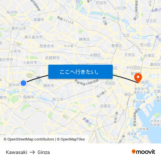 Kawasaki to Ginza map