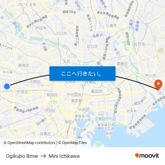 Bmw Tokyo to Mini Ichikawa map