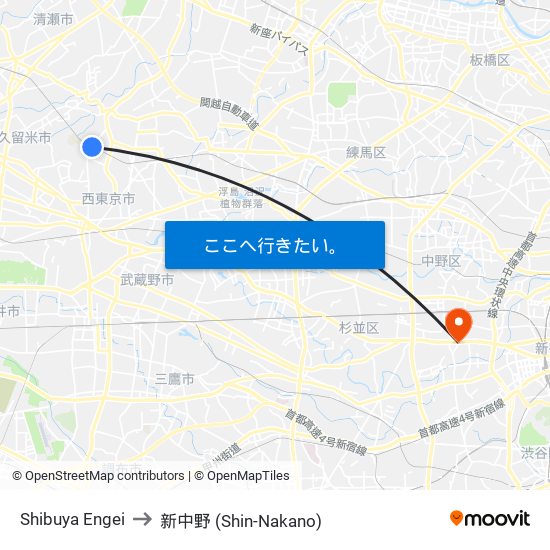 Shibuya Engei to 新中野 (Shin-Nakano) map