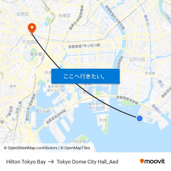 Hilton Tokyo Bay to Tokyo Dome City Hall_Aed map