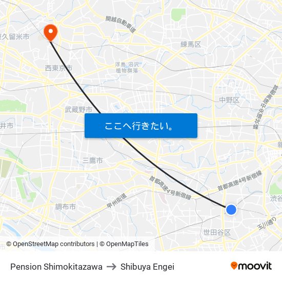 Pension Shimokitazawa to Shibuya Engei map