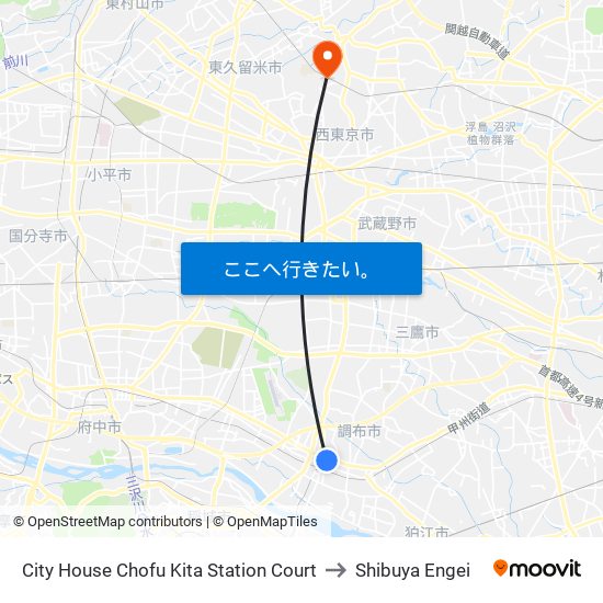 City House Chofu Kita Station Court to Shibuya Engei map