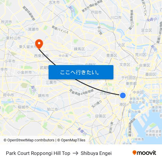 Park Court Roppongi Hill Top to Shibuya Engei map