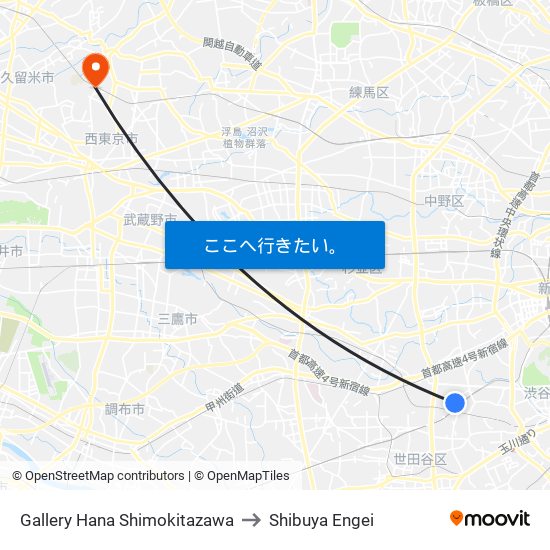 Gallery Hana Shimokitazawa to Shibuya Engei map