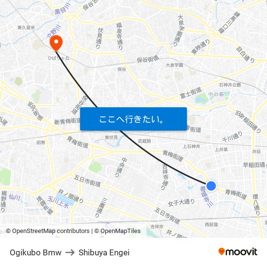 Bmw Tokyo to Shibuya Engei map