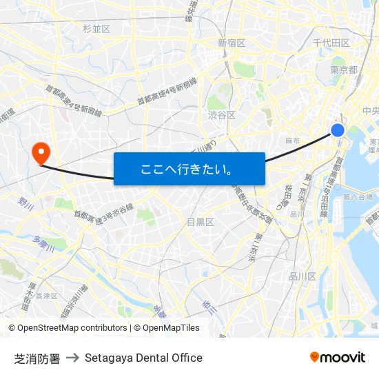 Shiba Fire Station to Setagaya Dental Office map