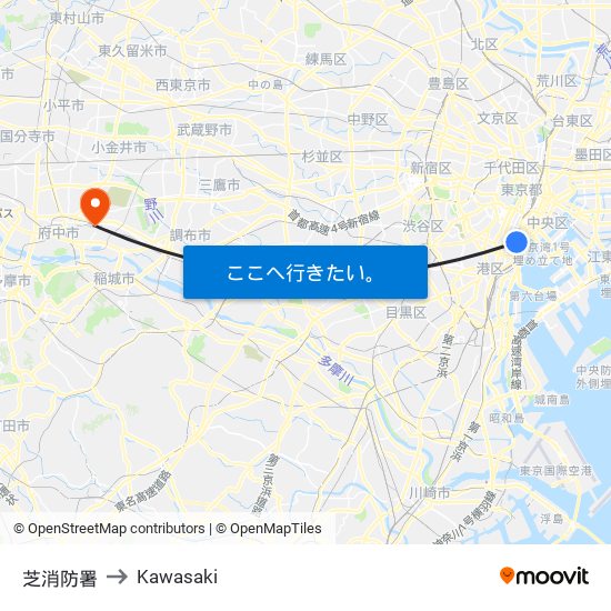 Shiba Fire Station to Kawasaki map