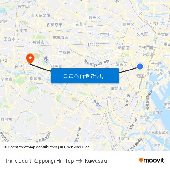 Park Court Roppongi Hill Top to Kawasaki map