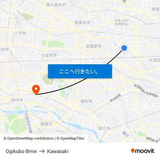 Bmw Tokyo to Kawasaki map